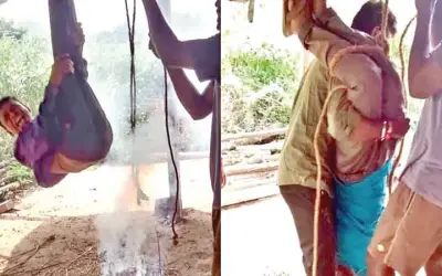 तेलंगाना में भेड़ चोरी के आरोप में आरोपियों को उल्टा लटकाया
