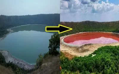 लाल हुआ लोनार झील का पानी