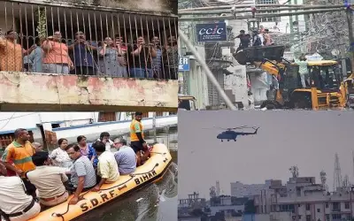 पटना में हेलिकाप्टर से खाने के पैकेट गिराए गए