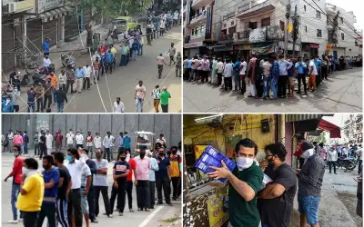लॉकडाउन के नाम से दिल्ली में शराब की दुकानों पर उमड़ी भीड़